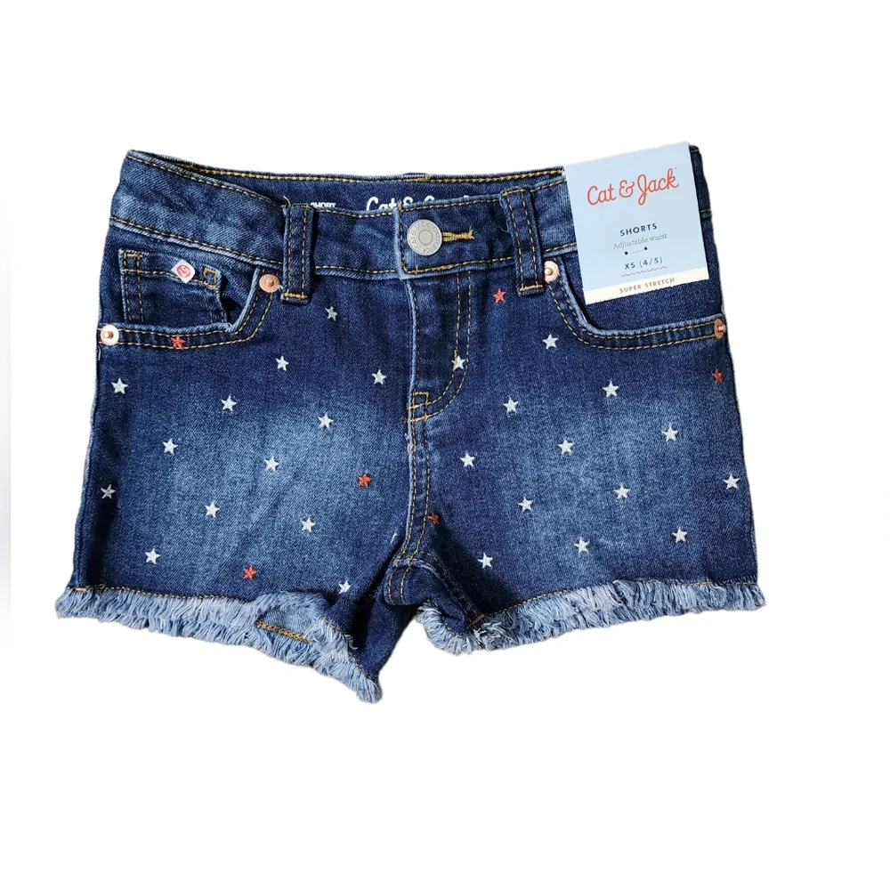 New! Cat & Jack Girls Star Denim Shorts - Picture 1 of 5